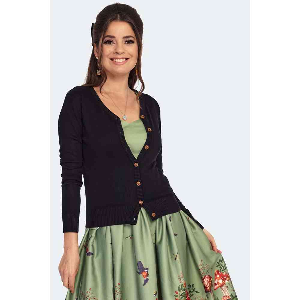Voodoo Vixen - Wooden Button Cardigan - Zwart